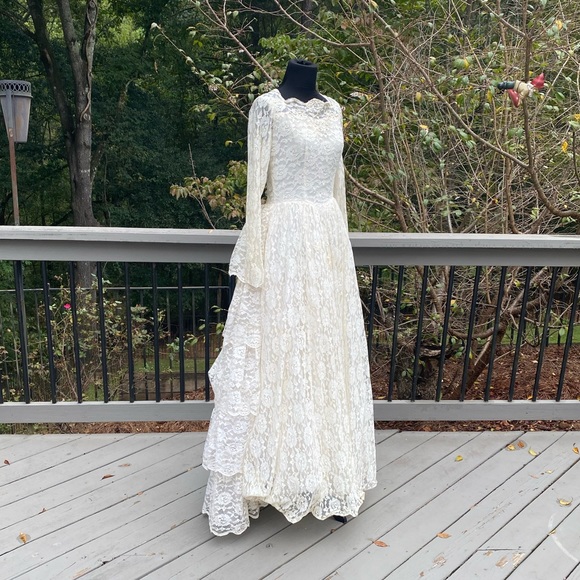 Vintage 50s Tiered Ruffle Victorian Bridgerton Queencore Regency Wedding Dress - Picture 3 of 16